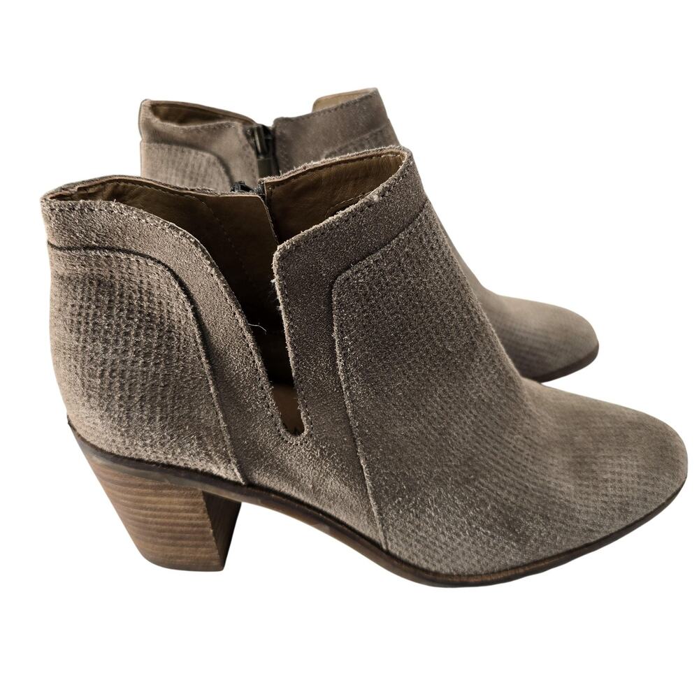 Lucky Brand Ankle Boots Womens Size 7.5 Taupe Suede Ponic Booties Block Heel